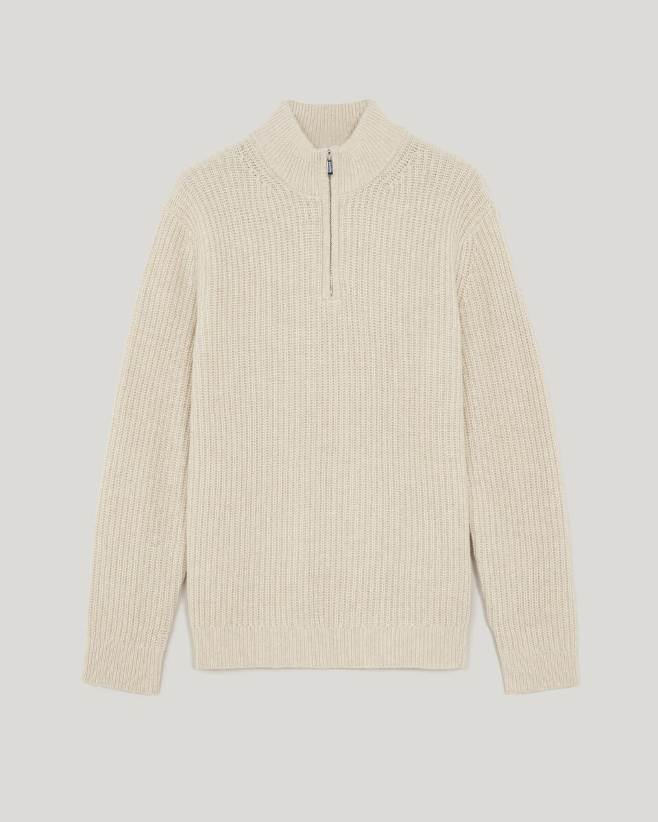 Chunky Lambswool Half-Zip Knit, Bone, hi-res